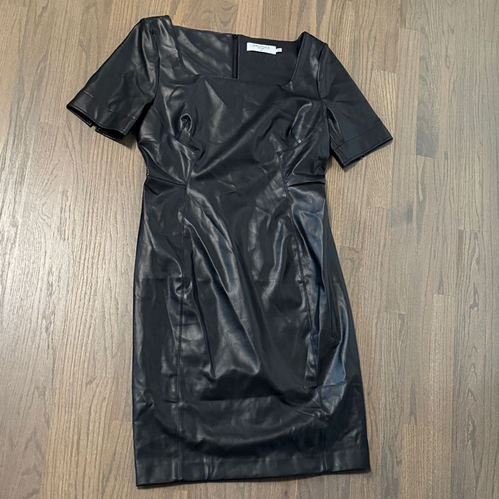 MM Lafleur Black Vegan Faux Leather Short Sleeve Mini Dress Size 12